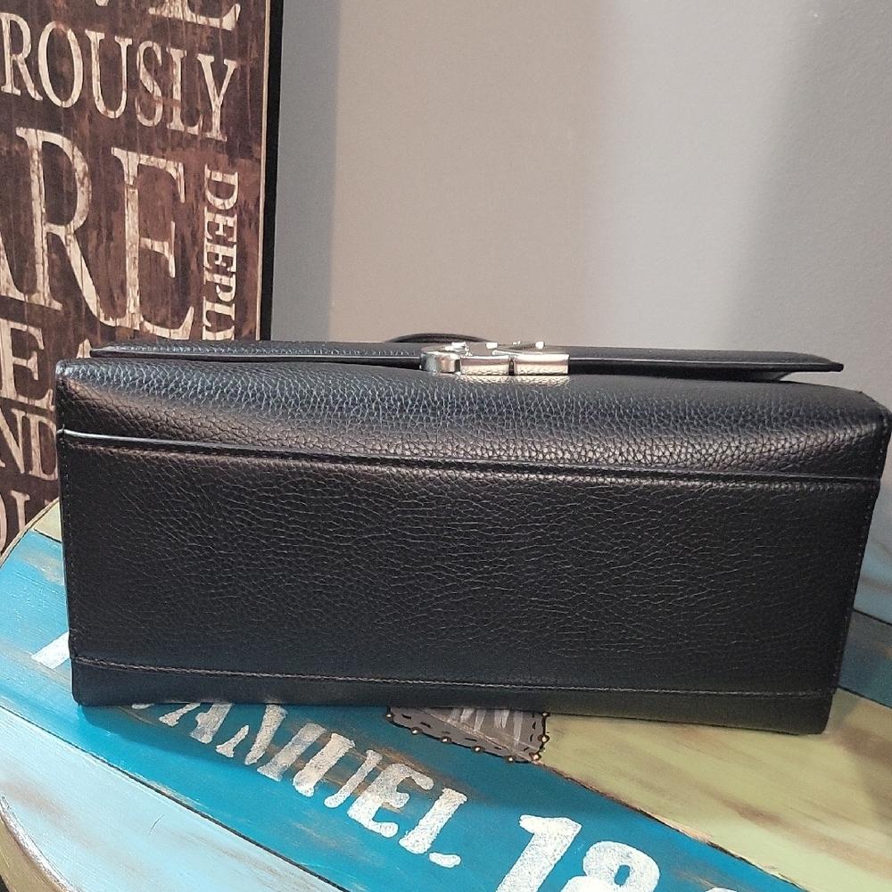 Calvin Klein Black Textured Leather Satchel - Picture 5 of 6